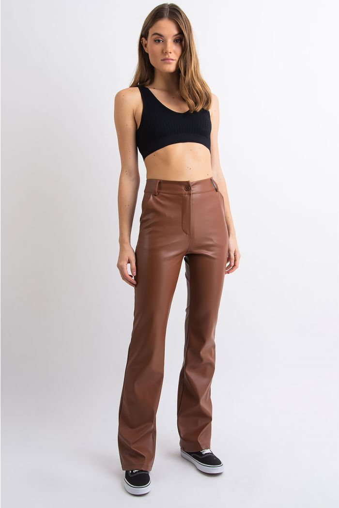 Faux leather brown pants hotsell