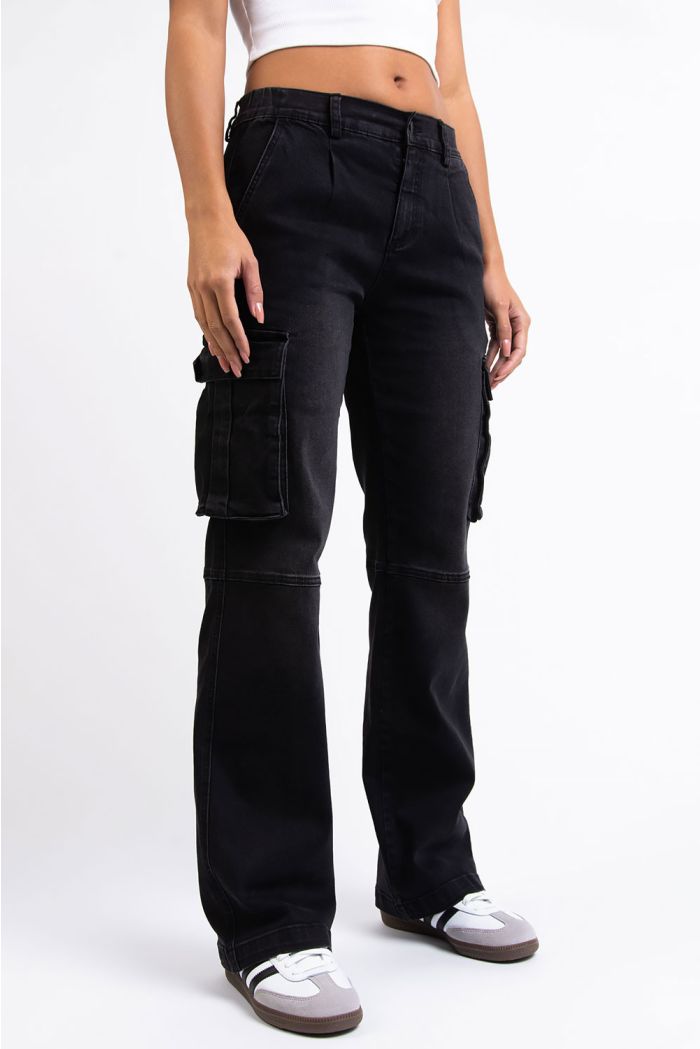 Mid Waist Cargo Pants Arizona Grey Denim MADLADY