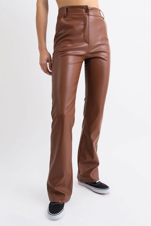 High waist Faux Leather Pants - Hunter Brown