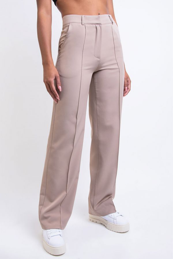 High waist Suit Pants With Pintucks - Sally Beige