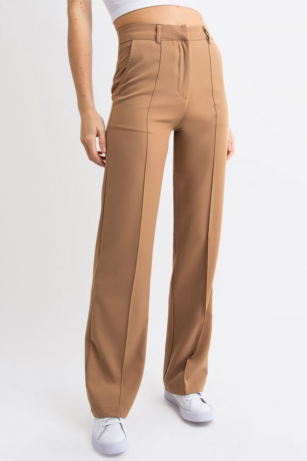 High waist Suit Pants With Pintucks - Sally Tan