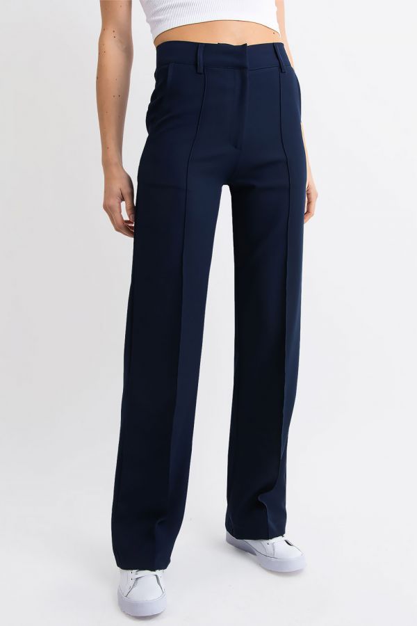 High waist Suit Pants With Pintucks - Sally Navy Blue