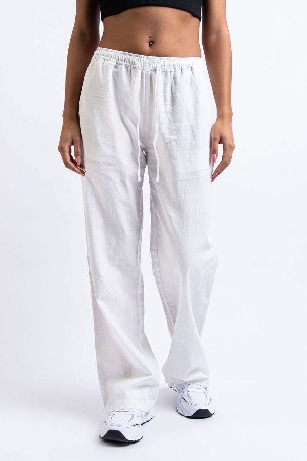 Mid Waist Linen Pants - Mila White