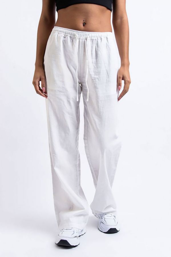 Mid Waist Linen Pants - Tanja White