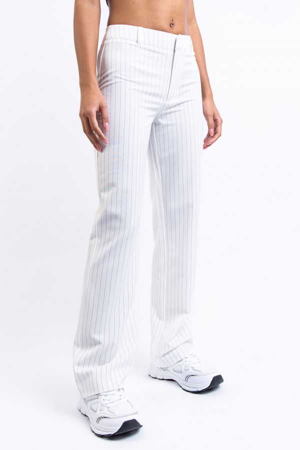 Mid Waist Suit Pants Without Pockets - Marlee White Stripe