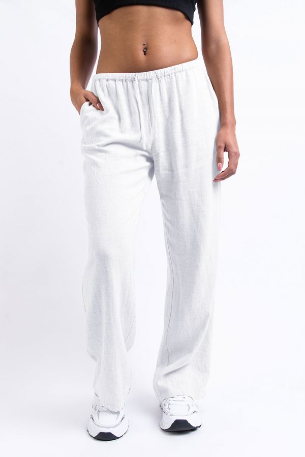 Low Waisted Linen Mix Pants - Beccy White
