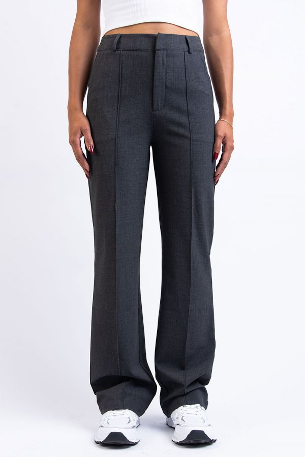 High Waist Suit Pants With Pintucks - Sally Dark Grey