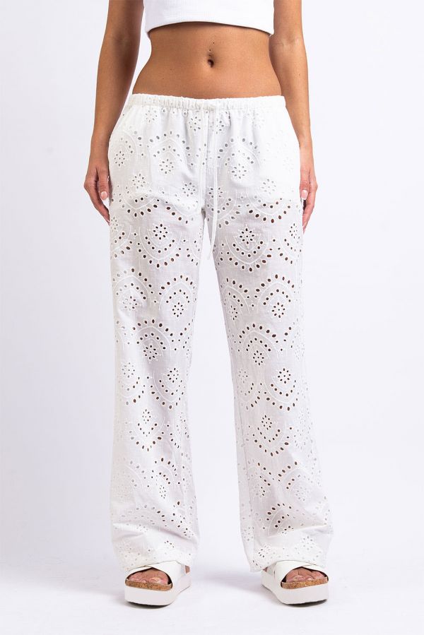 Low Waisted Broderie Anglaise Pants - Isla White
