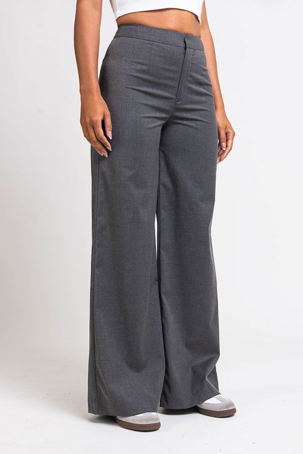 High Waist Suit Pants With Wide Legs - Ciara Mid Grey